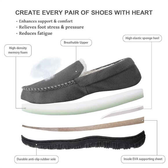 〽️Closed Toe Loafers Sneakers Men\'s Gray Soft Plush Slip On Warm Comfortable